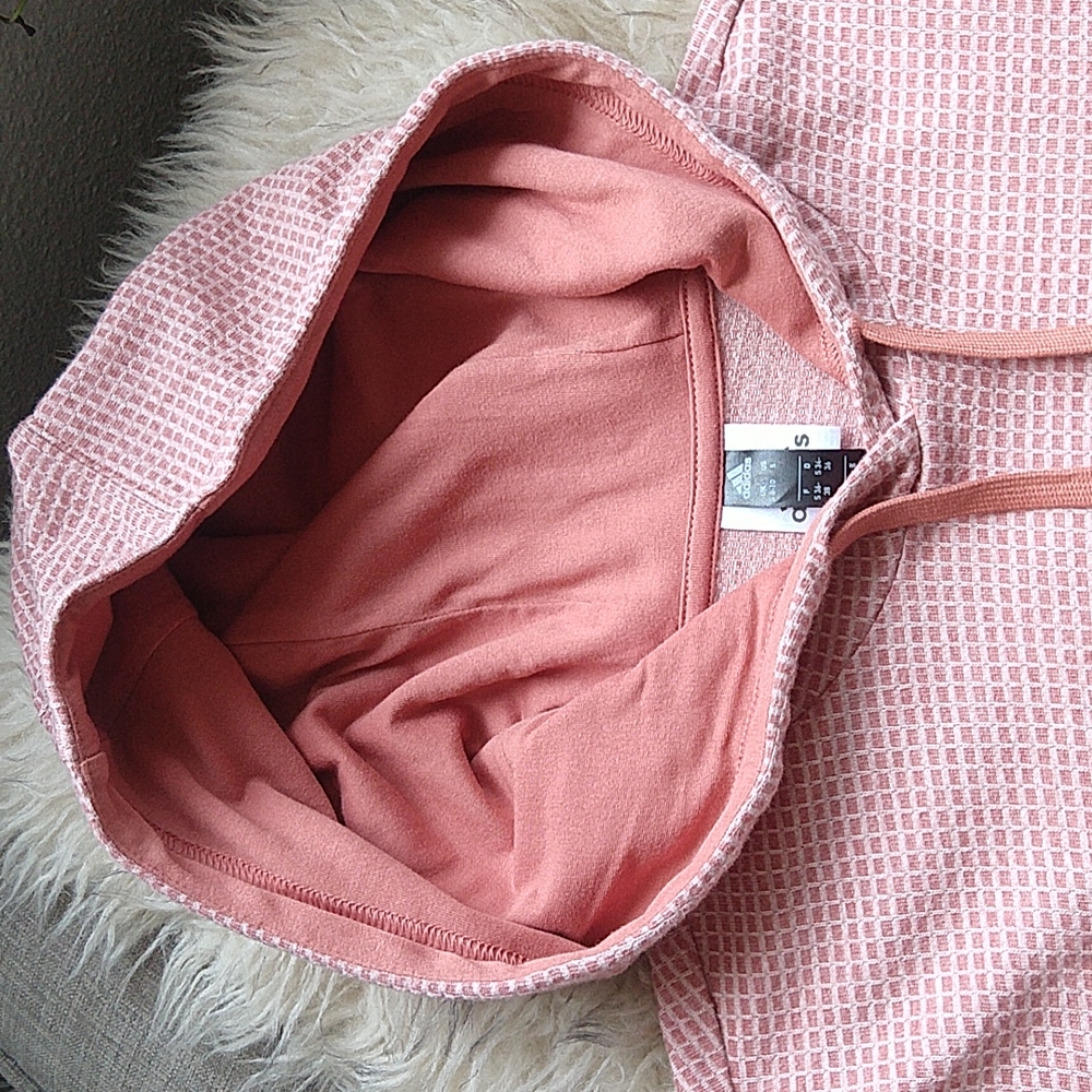 Adidas Waffle Knit Hooded Cropped Long Sleeve Pullover Pink Top Shirt New SAMPLE - Picture 2 of 7